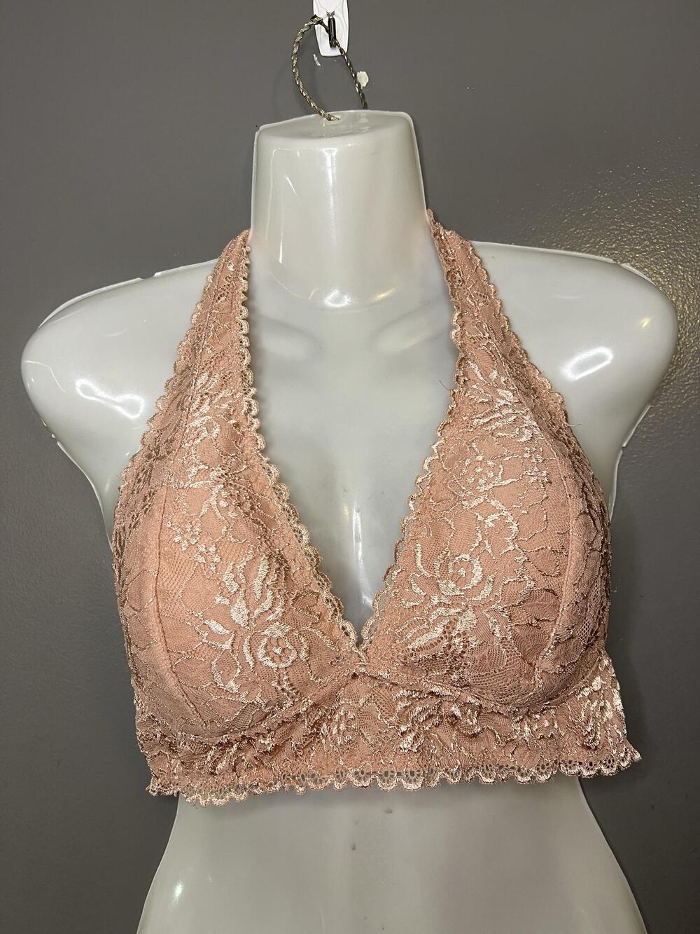 Listicle Bralette Bra Womens Medium Pink Lace Halter Wireless Removable Pads